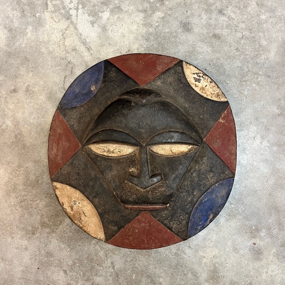 Abstract Tribal Wall Art with Red, Blue, and Cream Accents